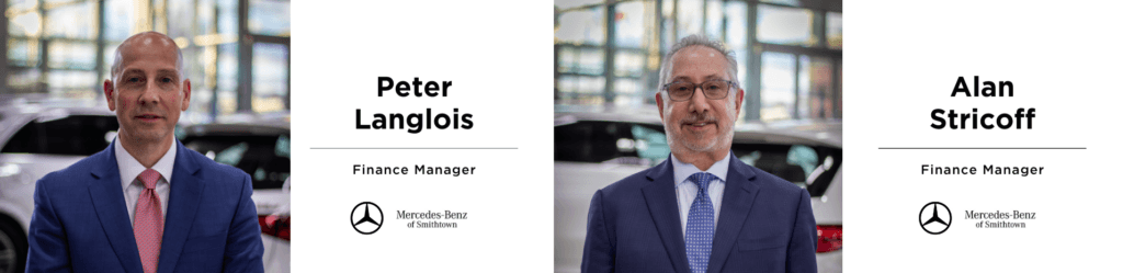 Headshots of Peter Langlois and Alan Stricoff, both finance managers at Mercedes-Benz of Smithtown.