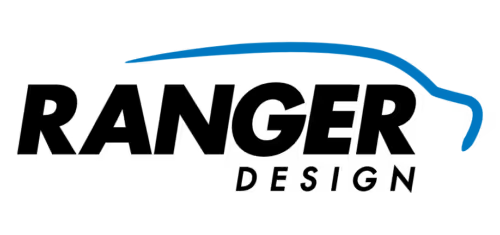 Ranger Design logo: RANGER in large bold black letters, DESIGN in smaller
black italics, and a blue car outline above and to the right.