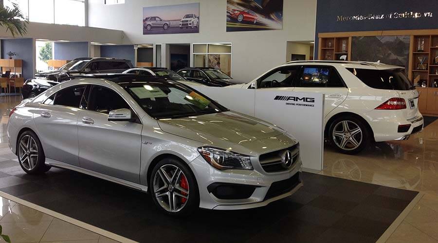 Mercedes-Benz vehicles inside the Mercedes-Benz of Smithtown showroom