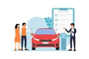 Illustration of a technician performing a vehicle inspection