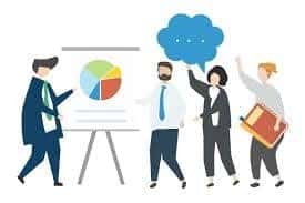 Illustration of a team reviewing pricing charts