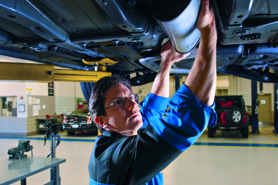 Illustration of technicians servicing a vehicle